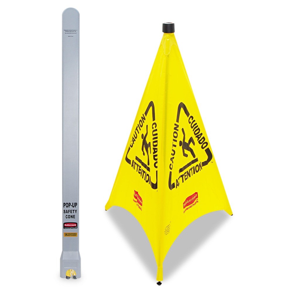 Rubbermaid Commercial 9S0100YL Multilingual Pop-Up Wer Floor Safety Cone New