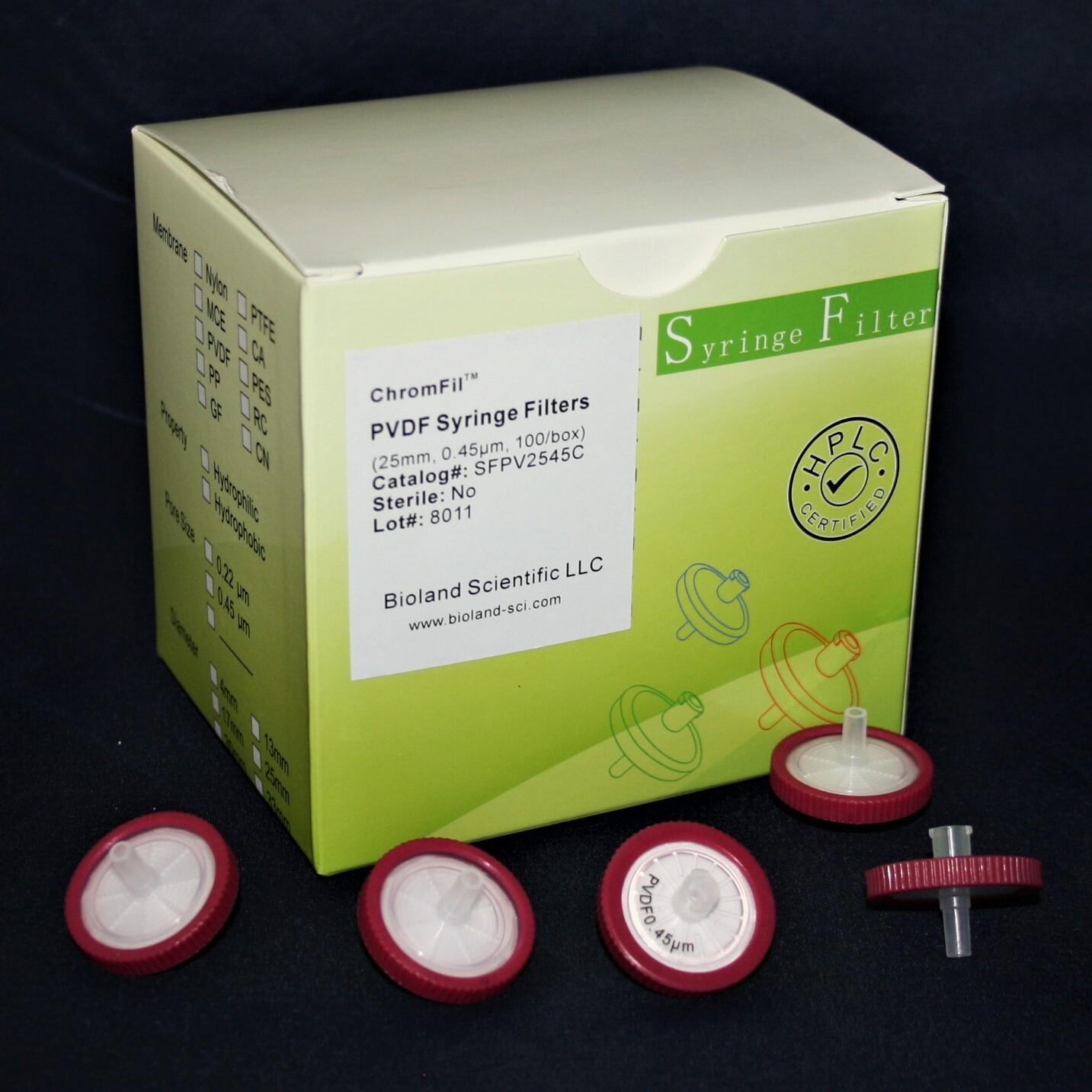 25mm PVDF Syringe Filter (0.22/0.45 um Pore Sizes, Non-sterile, 50/100 pieces)