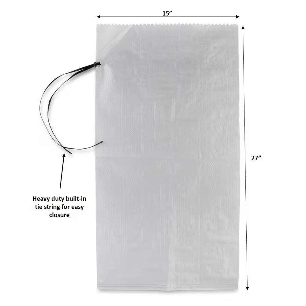15 In. X 27 In. White Woven Sand Bags with Tie String (25-Pack)