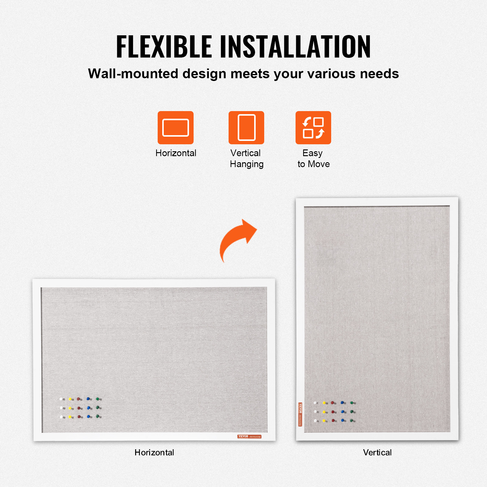 VEVOR 36″x24″ White Cork Board with Linen Surface Wall-Mounted Bulletin Board