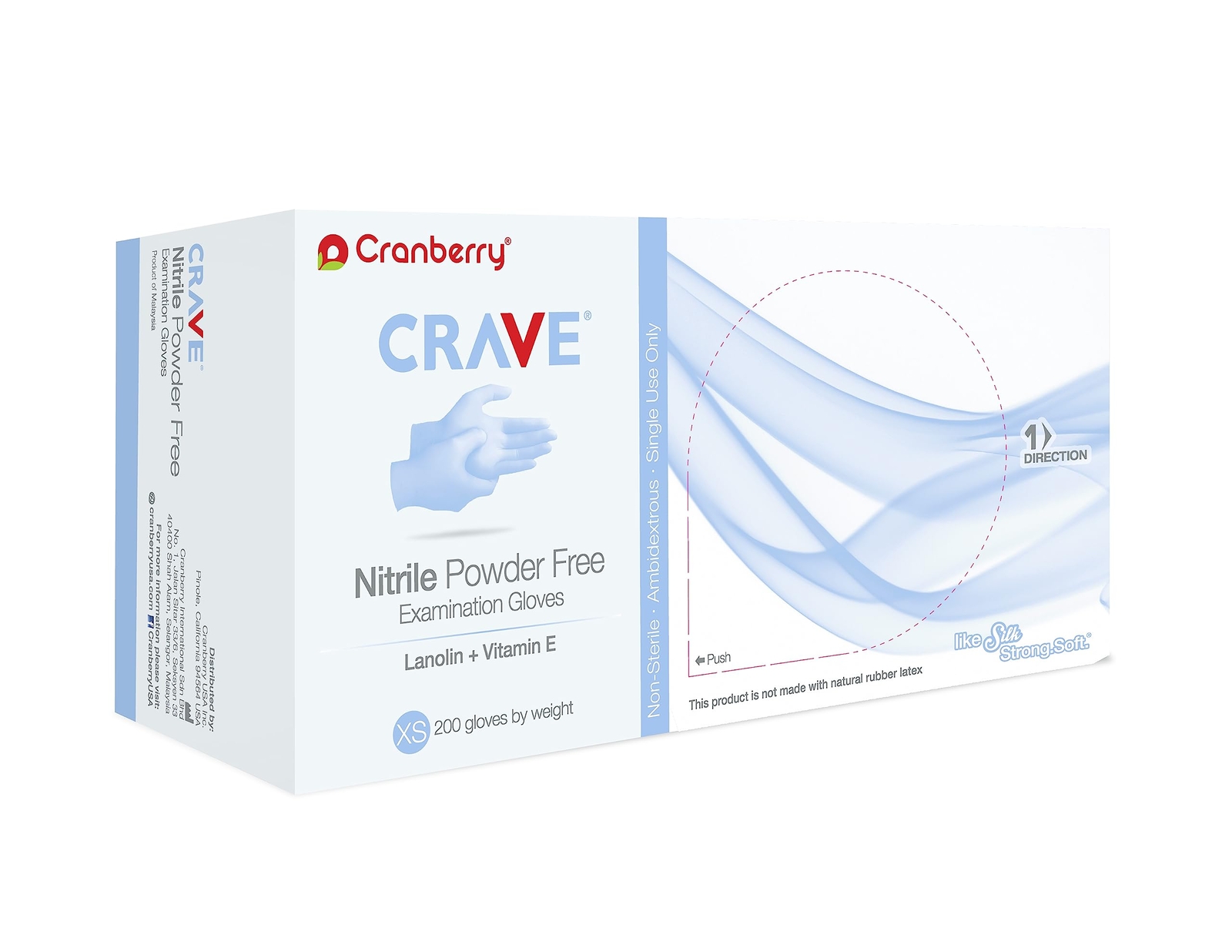 Cranberry Cr3555 Crave Nitrile Powder Free Examination Glove Xsmall Blue pack O