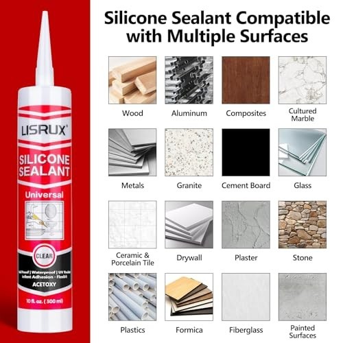 100% Waterproof Silicone Caulk for Kitchen & Bathroom, 10 oz Cartridge, 24 Pack,