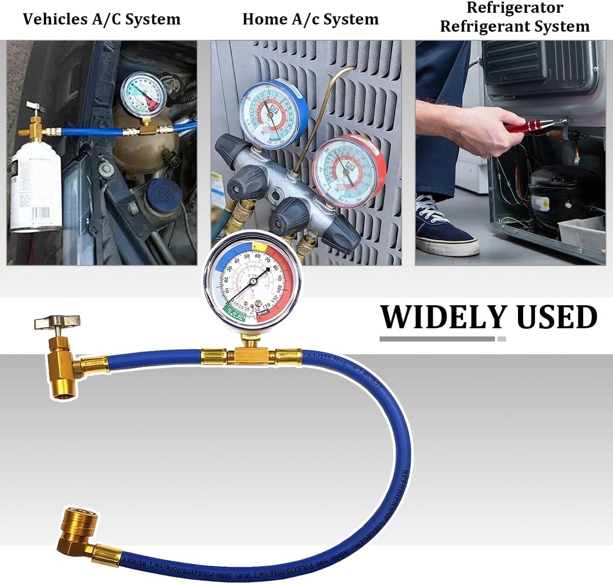 R134A AC Recharge Hose Kit with Gauge CarAir Conditioning PressureMeasuring Tool