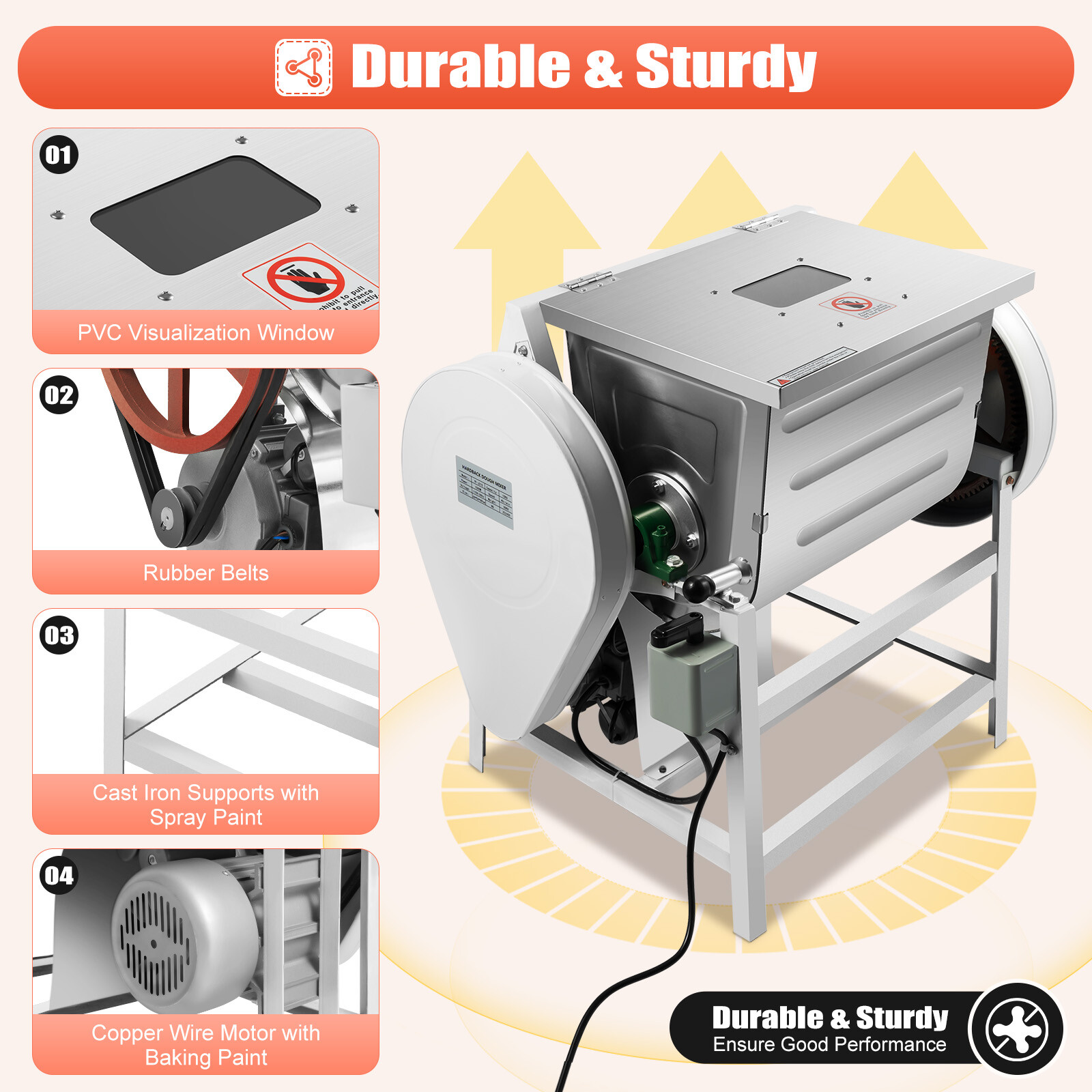 110V 15kg Commercial Dough Mixer Machine, 30QT Electric Flour Kneading Machine
