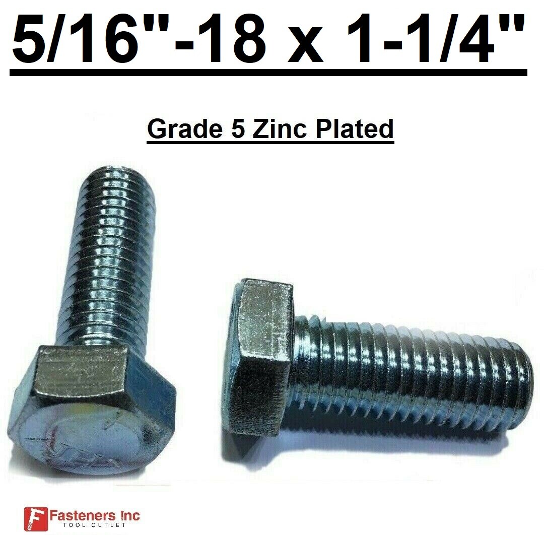 5/16-18 x 1-1/4″ (FT) Hex Bolt Zinc Plated Grade 5 Cap Screw Coarse Thread