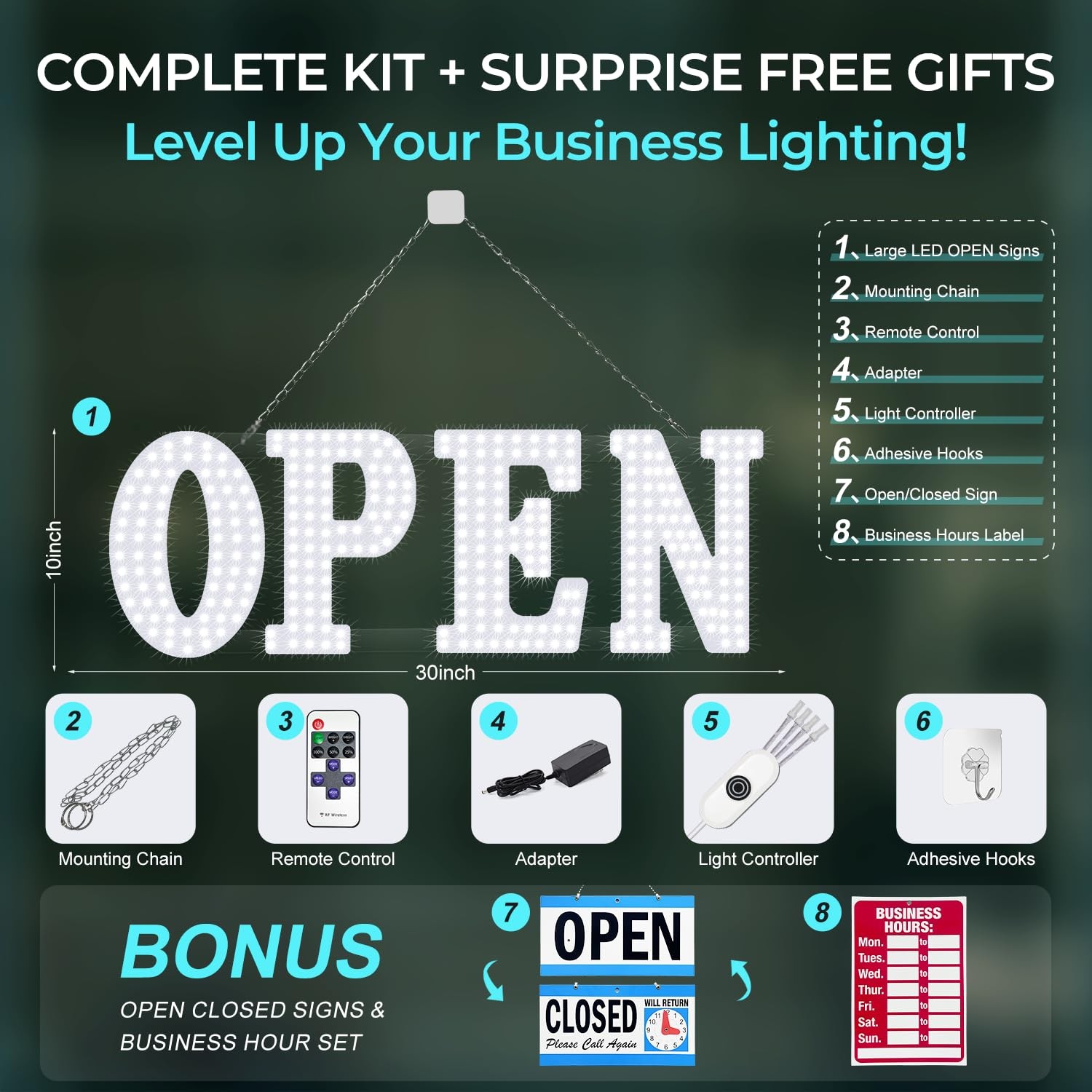 LED Open Signs for Business, 30» x 10″ Large Bright Flashing Open Sign with …