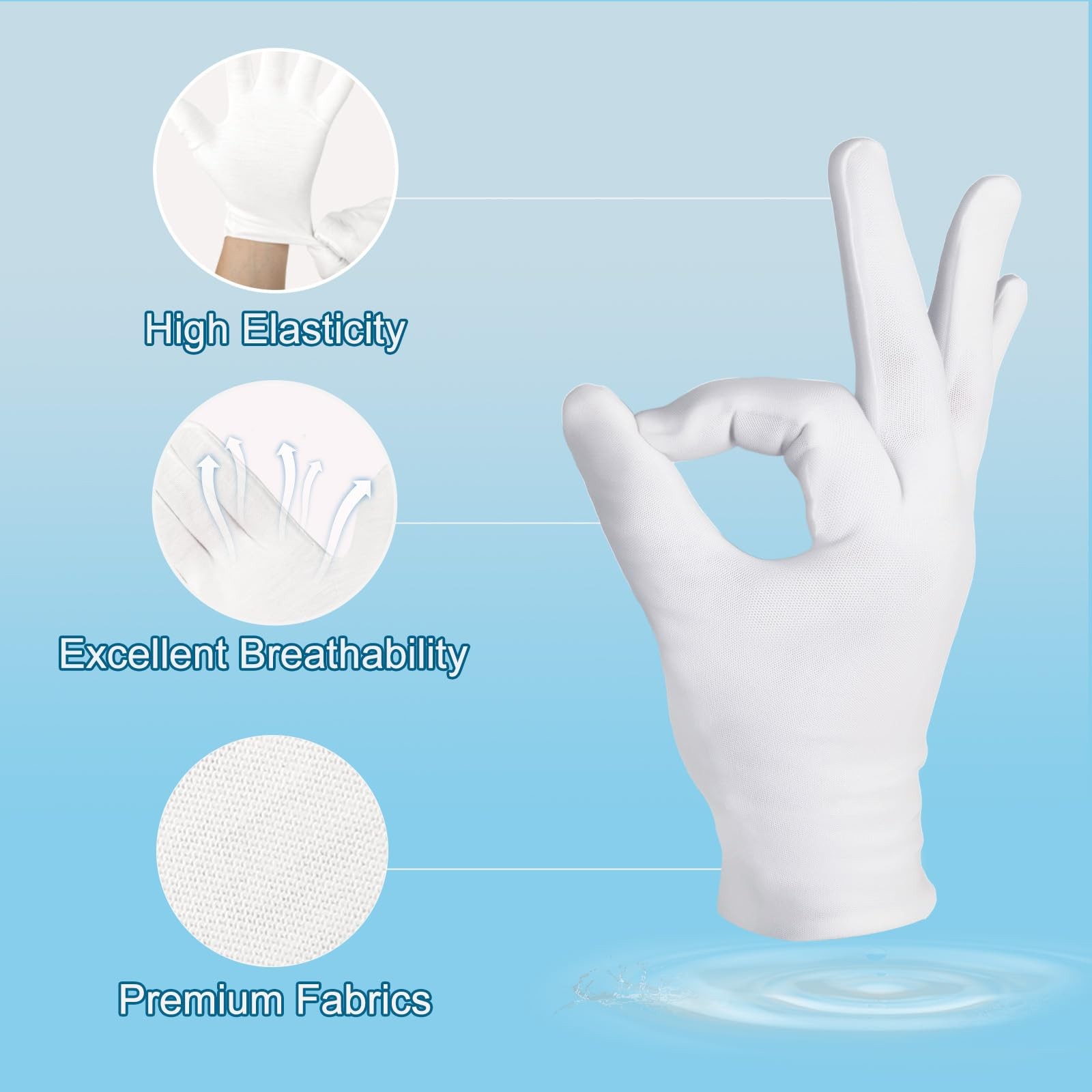 ZYFOTZUN 12Pack White Cotton Gloves, NightTime Moisturizing, Soft, Unisex