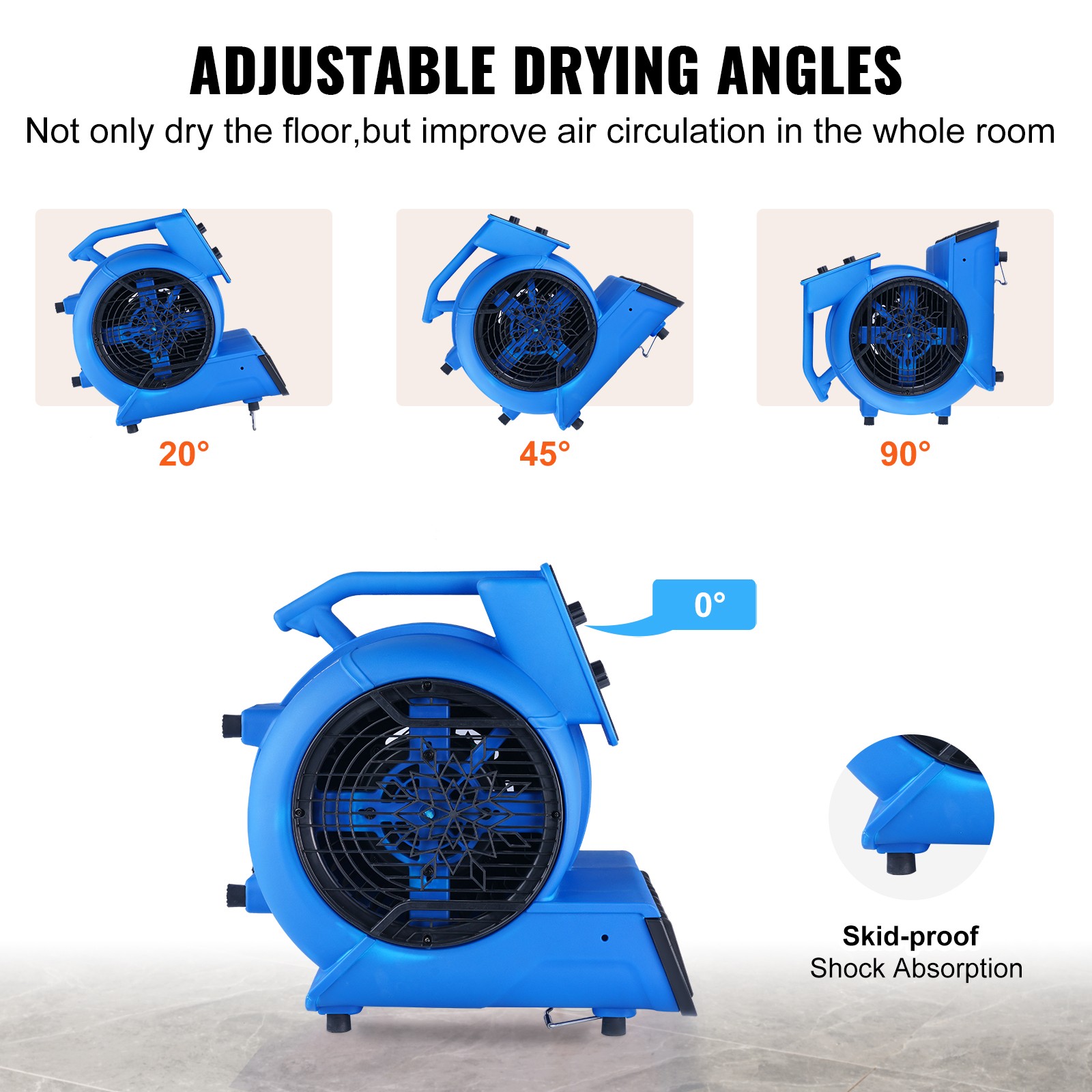 2600 CFM Adjustable Air Mover Carpet Dryer Floor Blower Fan 3-Speed 1/2 HP