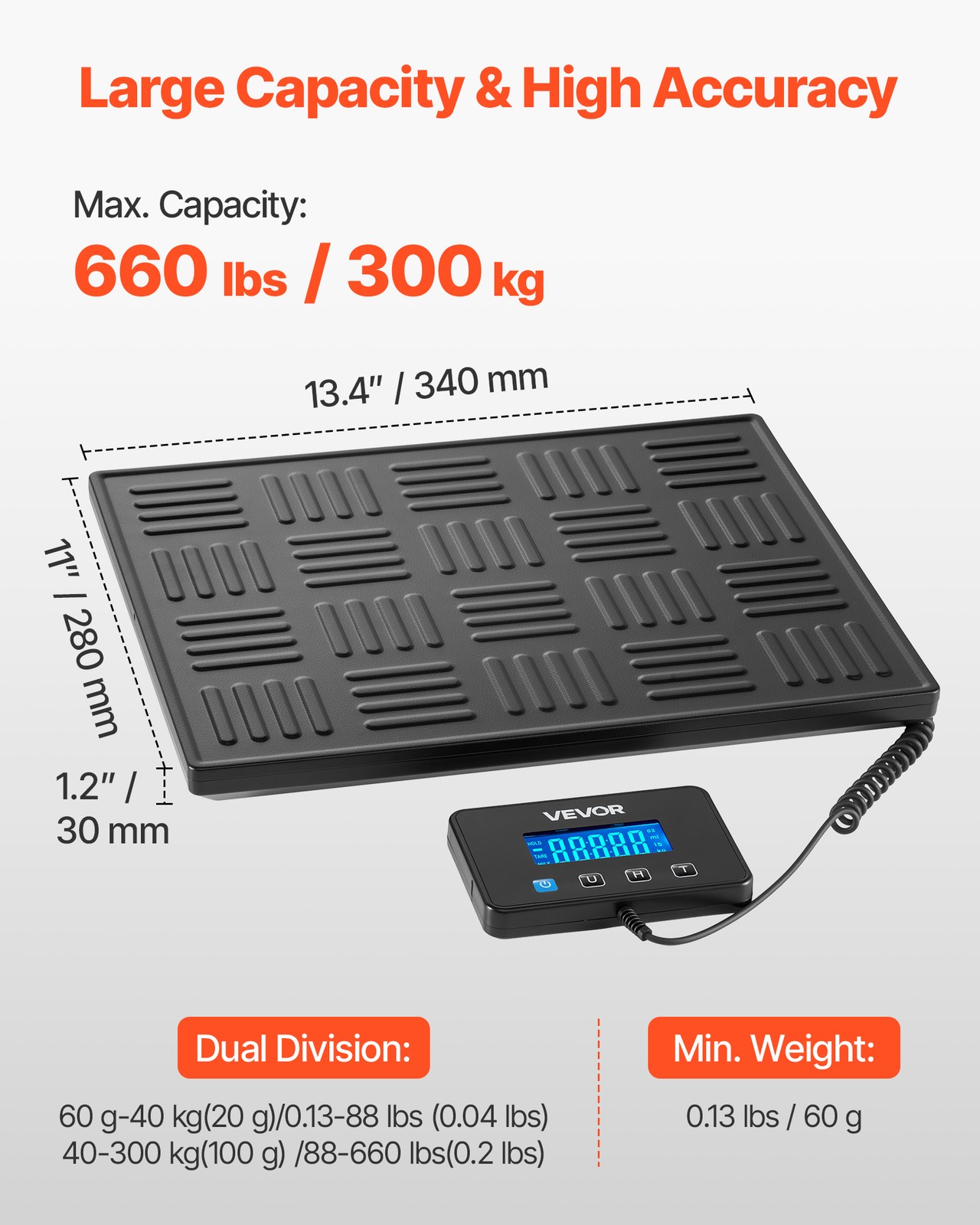 VEVOR 660 lbs Digital Postal Scale 0.7 oz/3.5 oz Dual Accuracy Shipping Scale