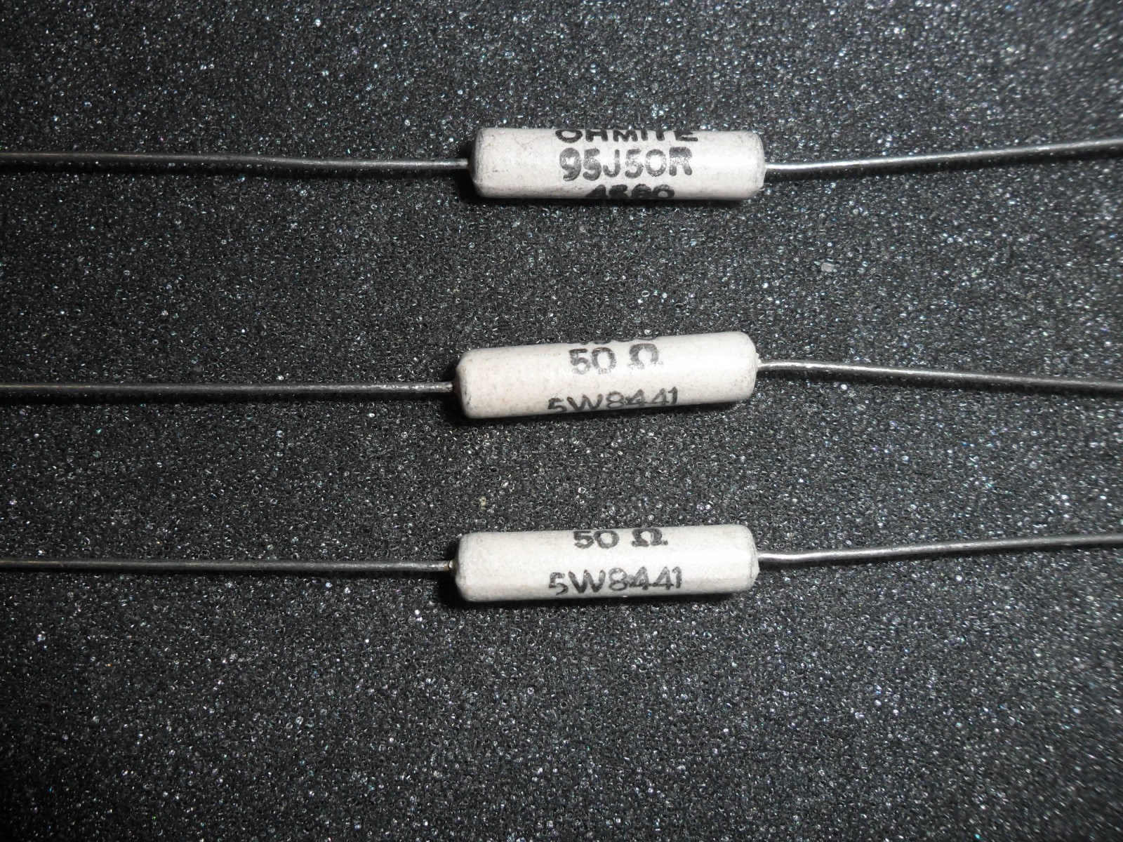 50 OHM 5W 5% AXIAL WIREWOUND RESISTOR OHMITE 95J50R (LOT OF 4)