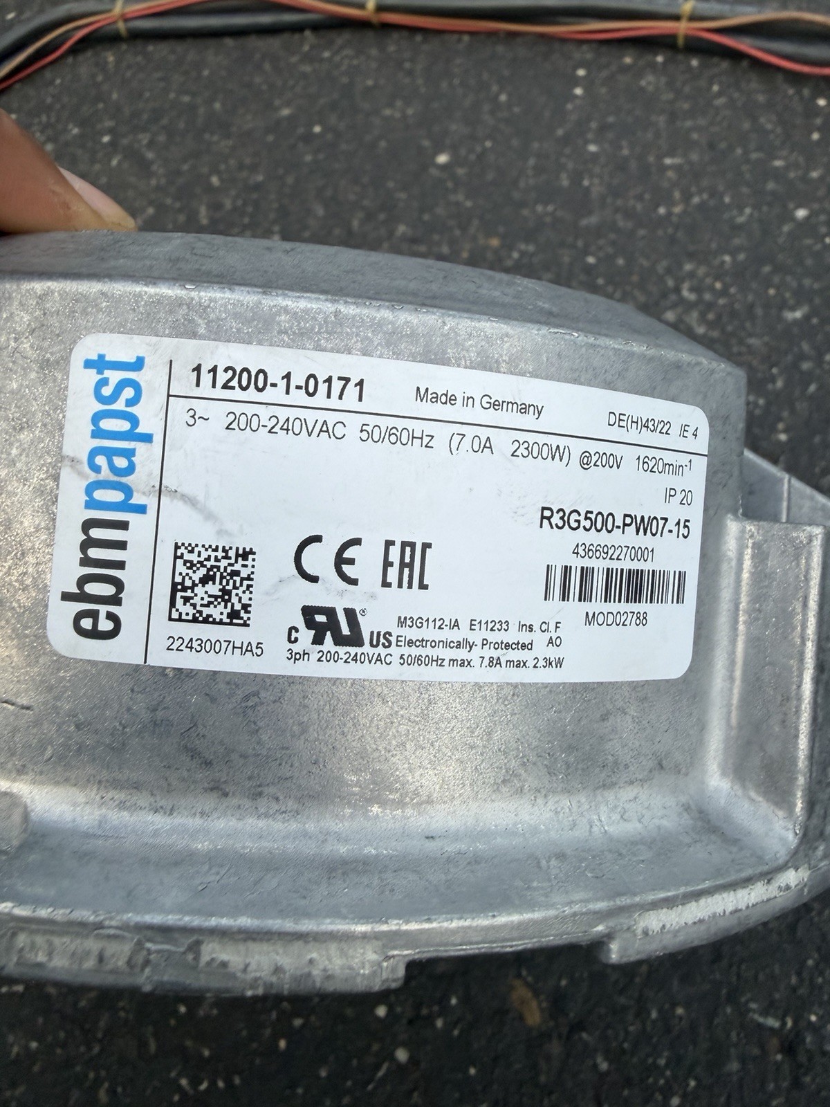 Trane MOD02788 ebm-papst R3G500-PW07-15 EC Blower Motor 11200-1-0171