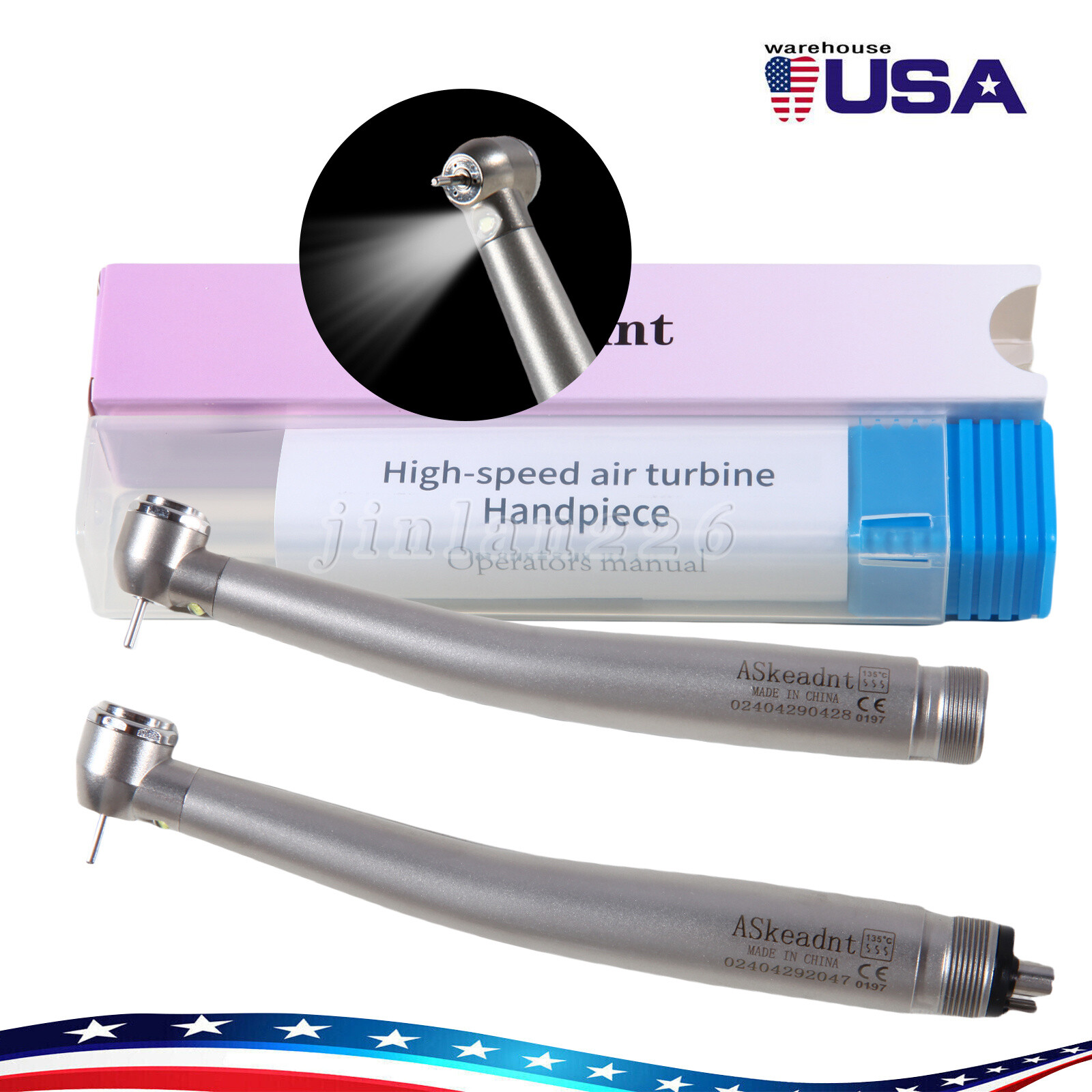NSK Style Dental LED E-generator Fiber High Speed Handpiece Air Turbine 2Holes 4