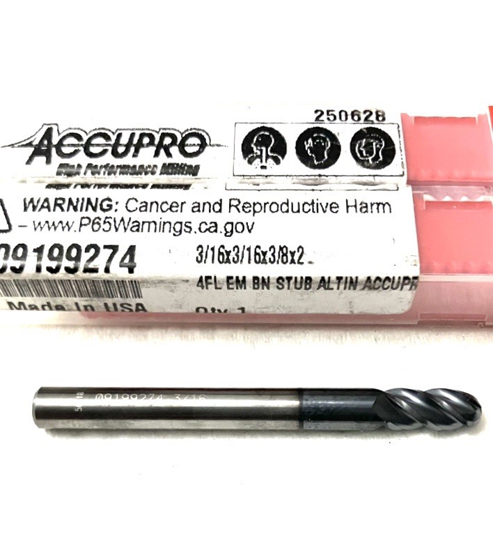 Accupro 09199274 3/16″ 4FL Ball Nose End Mill Solid Carbide AlTiN NEW CNC