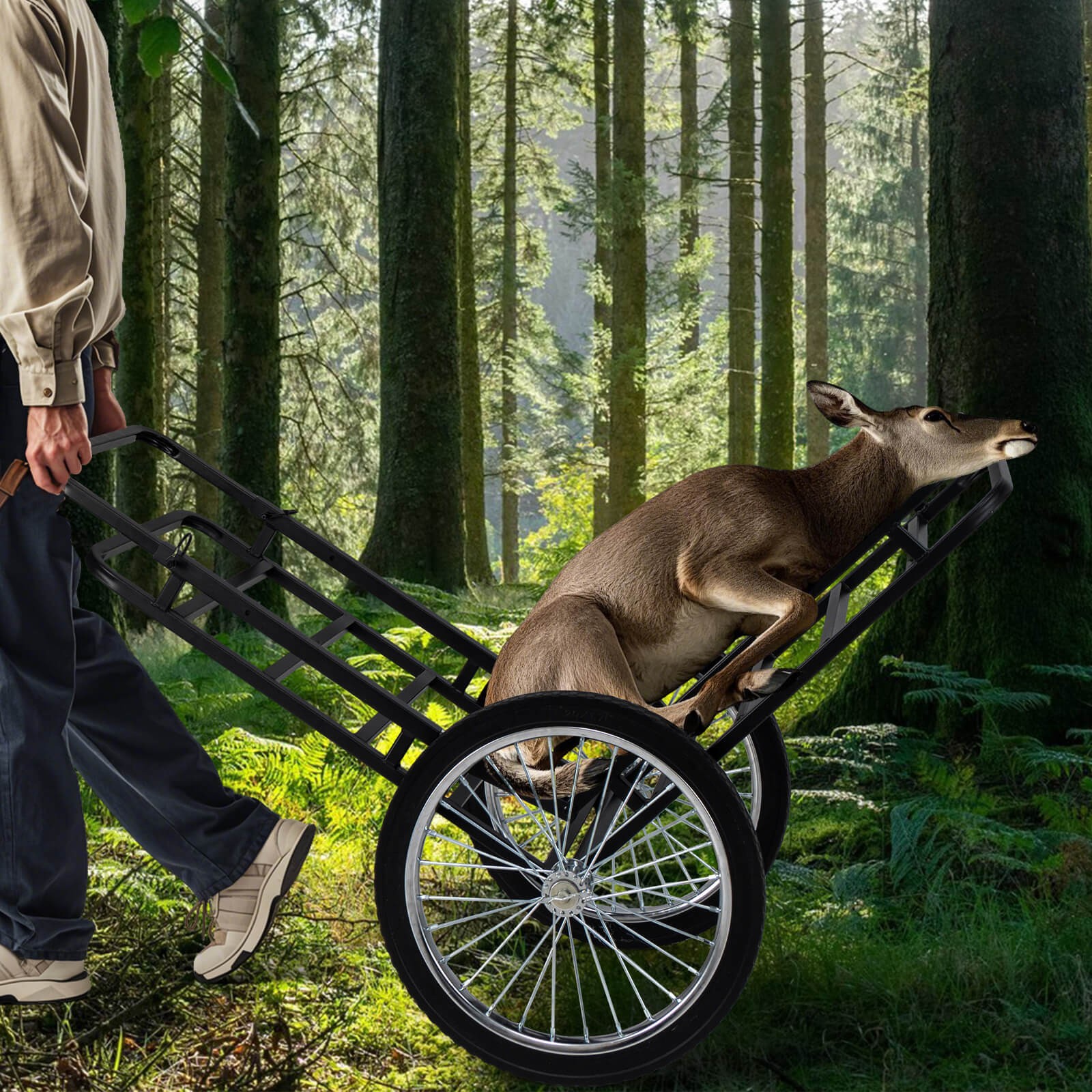 550 LBS Double-Layer Deer Cart w/20″ Rubber Wheels Heavy-Duty Flat Hauling Dolly