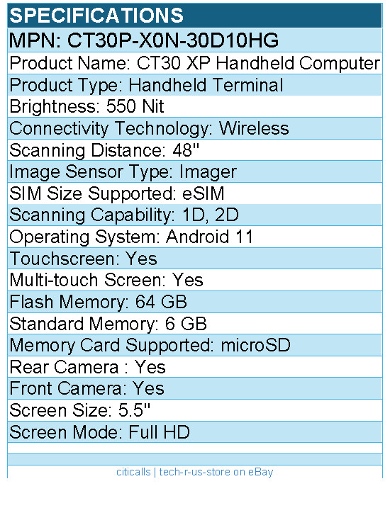 Honeywell CT30P-X0N-30D10HG CT30 XP Handheld Computer – 1D, 2D