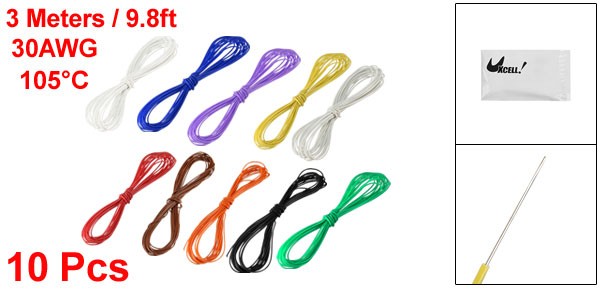10pcs 9.8ft 30AWG Insulated PCB 0.2mm Copper Wrapping Wire Tin Plated