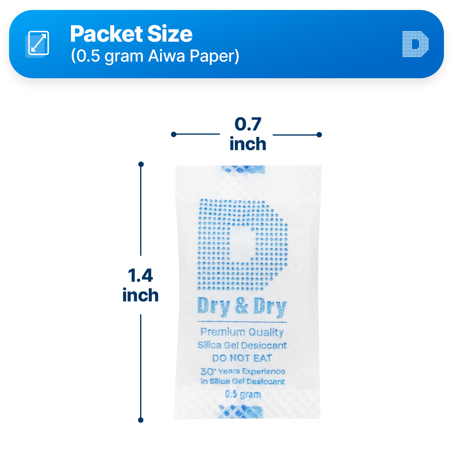 0.5(Half) gram X 5000 PK “Dry & Dry” Premium Silica Gel Packets – FDA Compliant