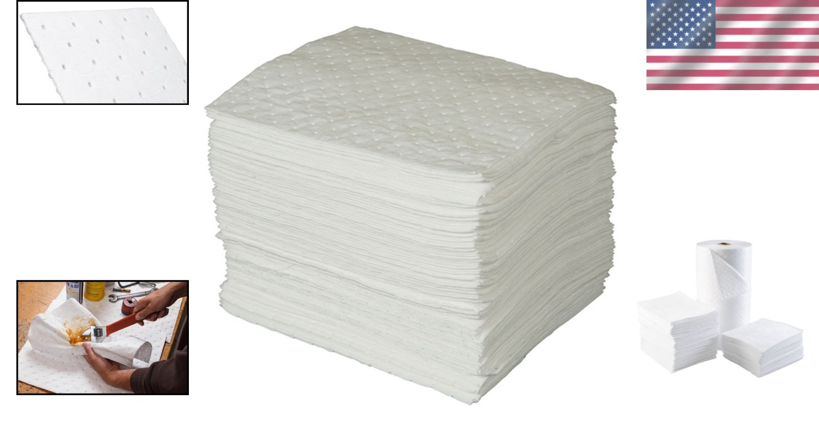 Heavy Weight Oil Absorbent Pads 100 Count 15 x 17 Inch Meltblown Polypropylene