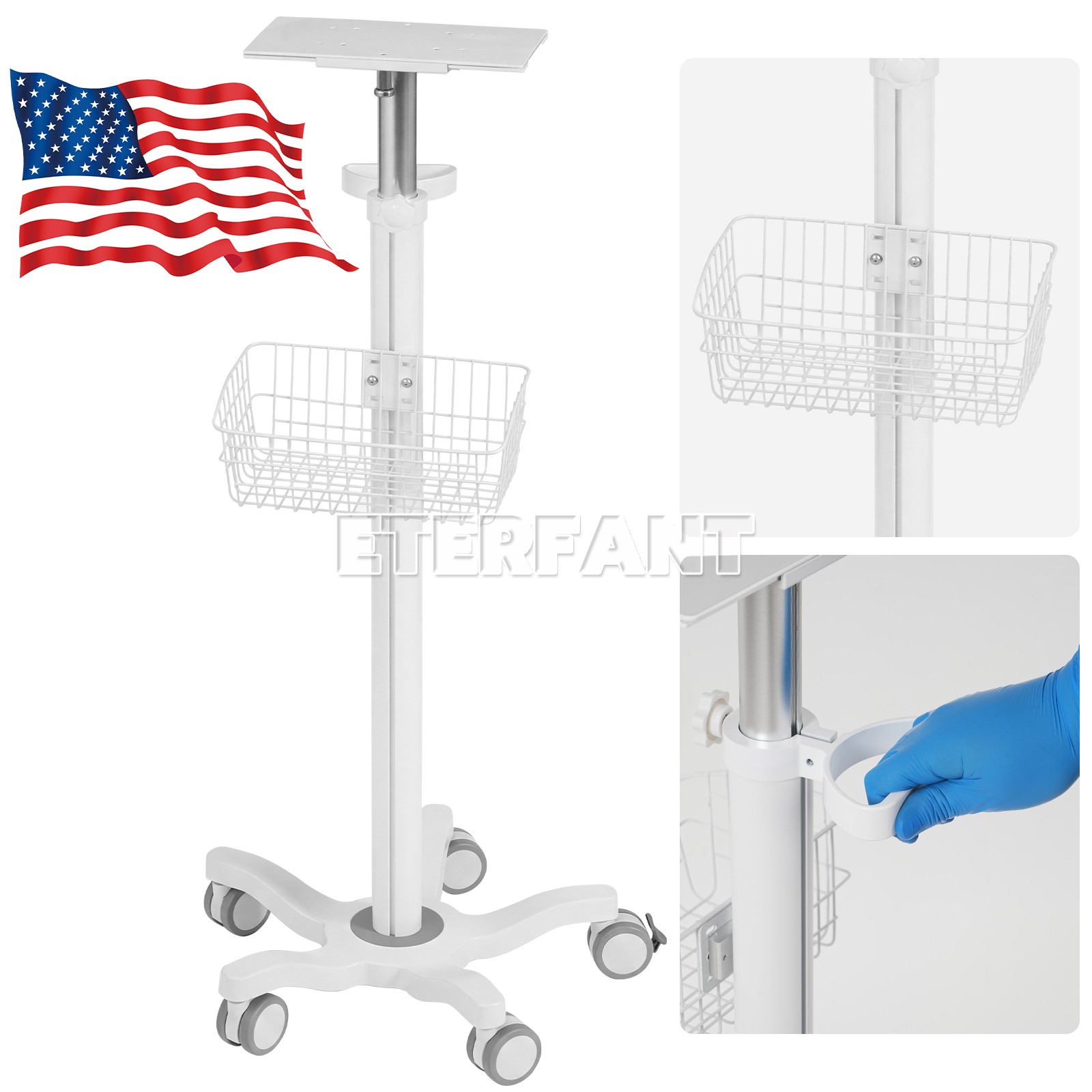 SNP900N 12″ Patient Monitor Vital Sign/Mobile Rolling Cart Height-Adjustable US