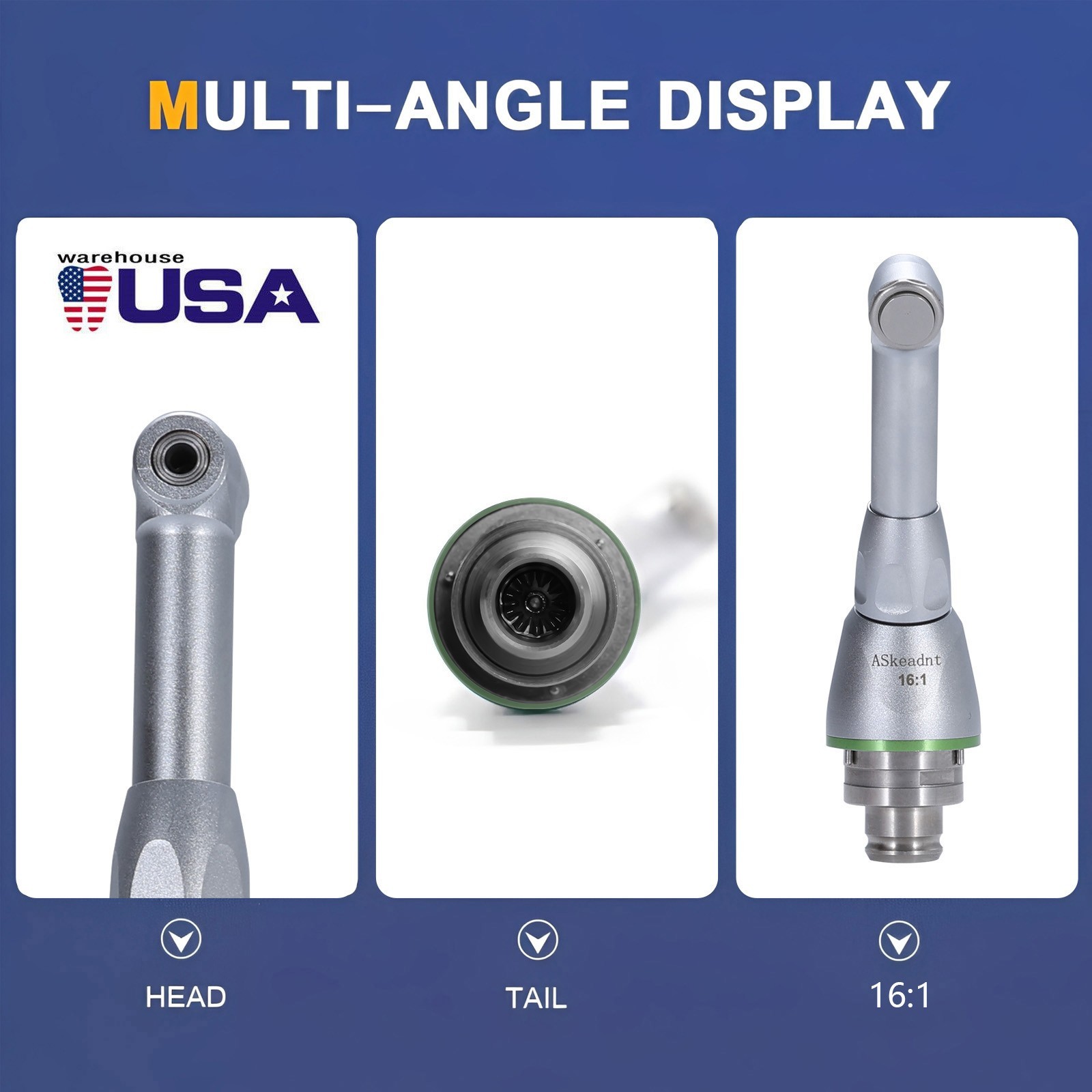 Dental 16:1 Reduction Contra Angle Head for Endodontic Motor Handpiece Push USA