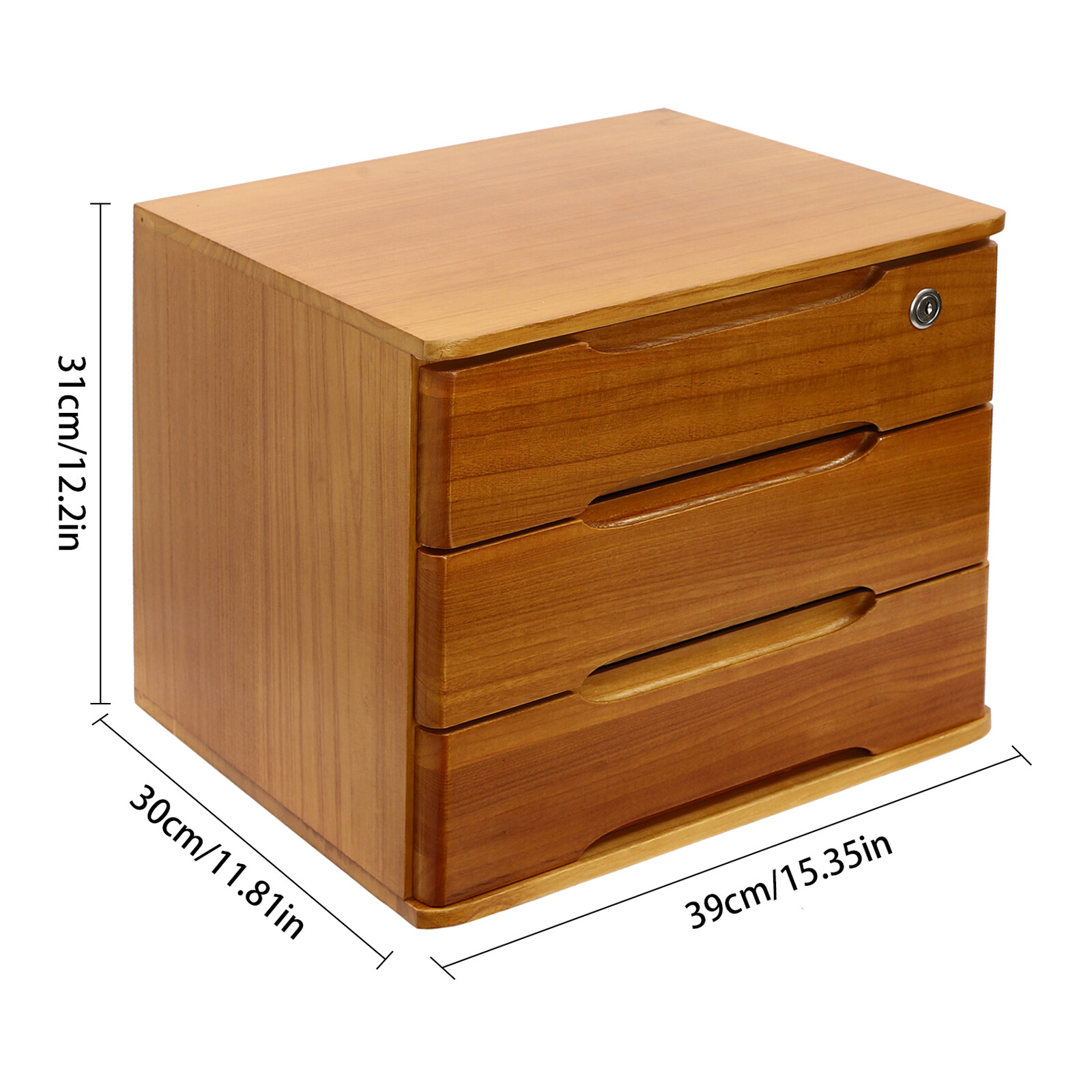 Wooden Desktop Storage Box 3-Tier Desk Organizer w/ Lockable Drawers 30kg max.