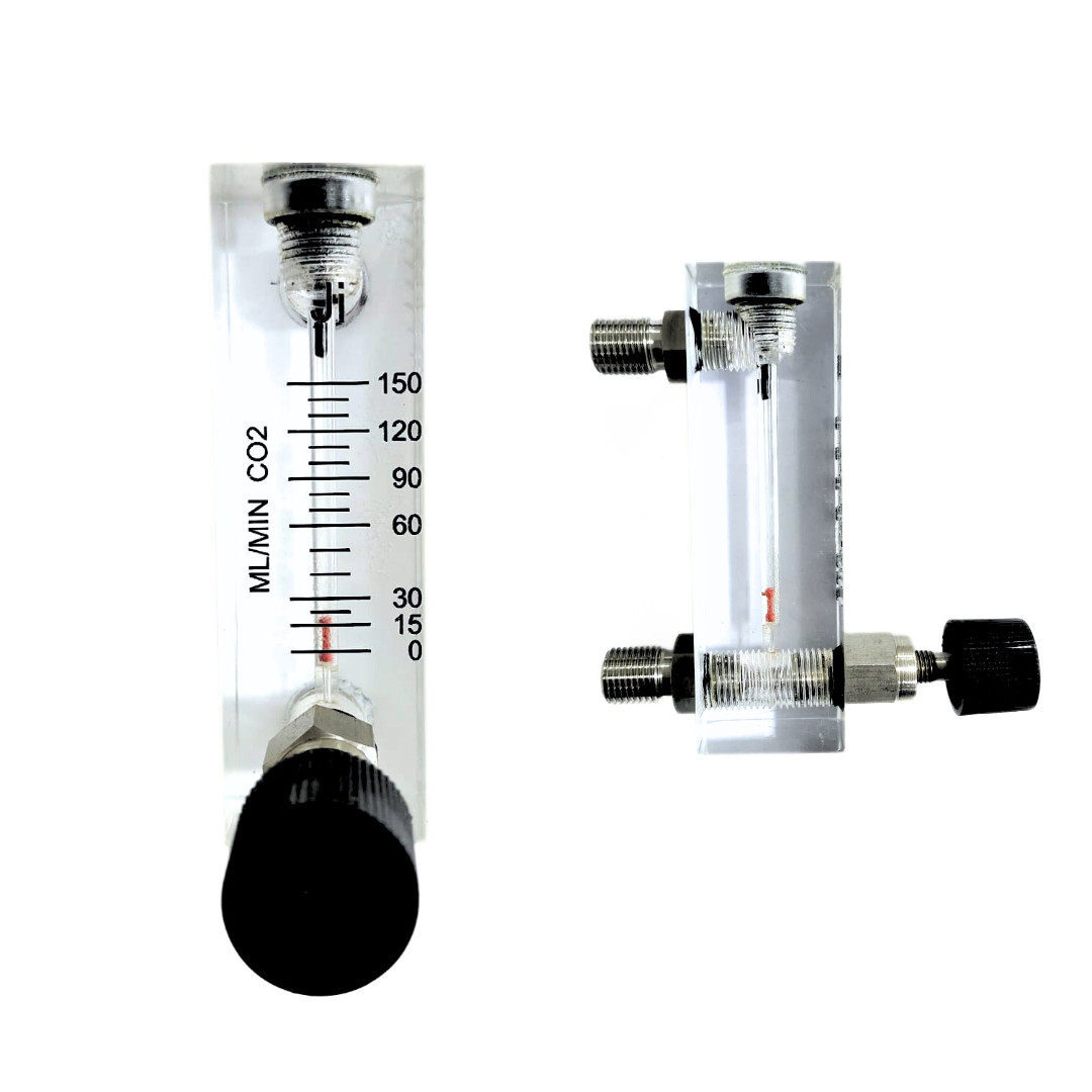 «Ji» Acrylic Tube Rotameter for CO2, 0 – 150 ML/MIN, 1/4″ BSP (M) SS Connection