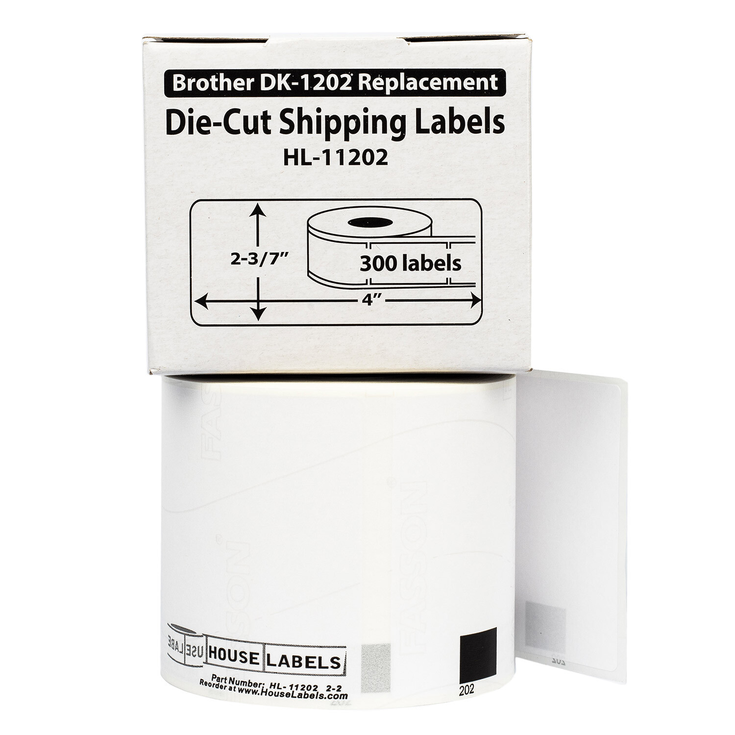 Non-OEM Fits BROTHER DK-1202 Labels (2-3/7″ x 4″) – (1) Roll of 300
