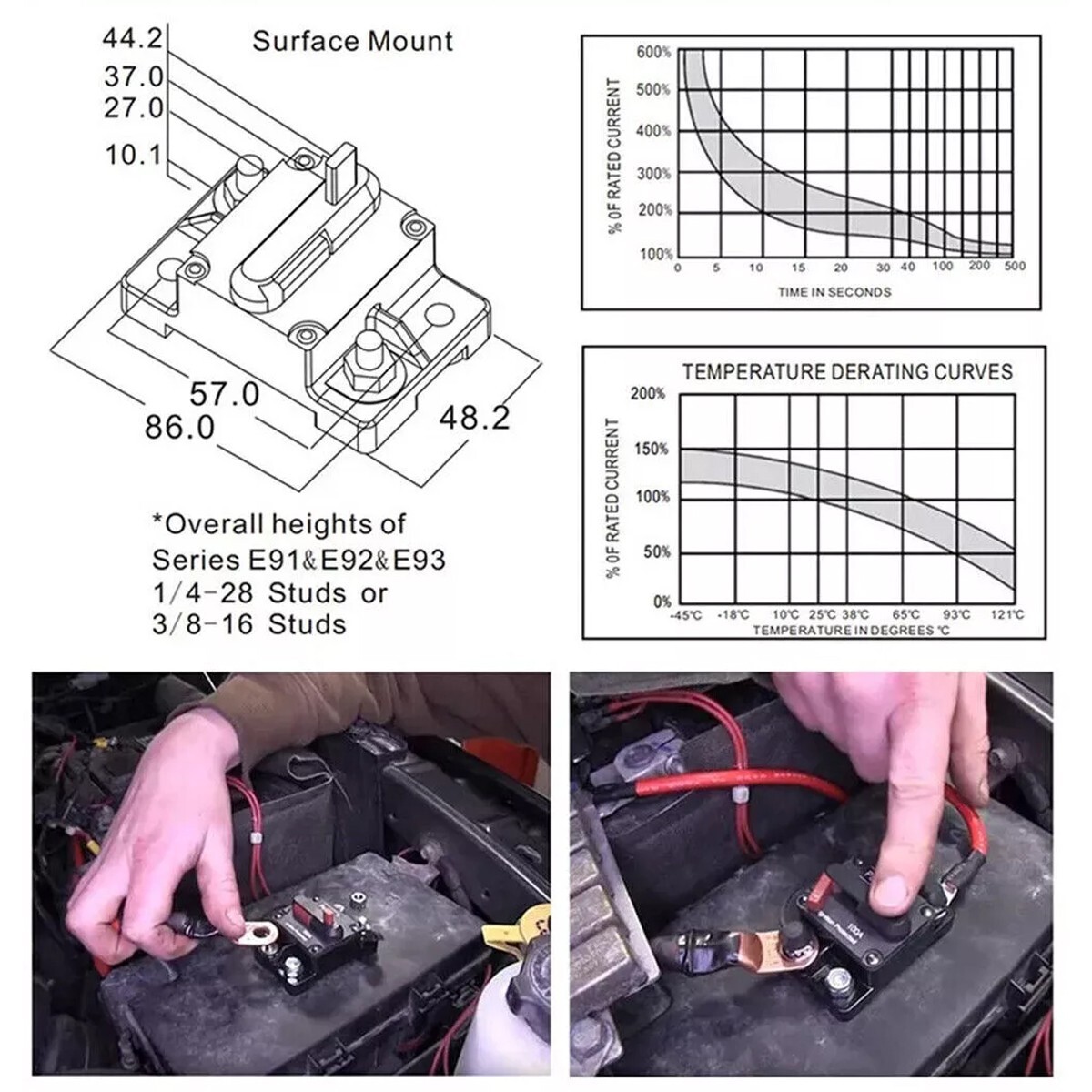 2 pcs 30A Automotive Marine Circuit Breaker with Manual Reset Surface-Mount