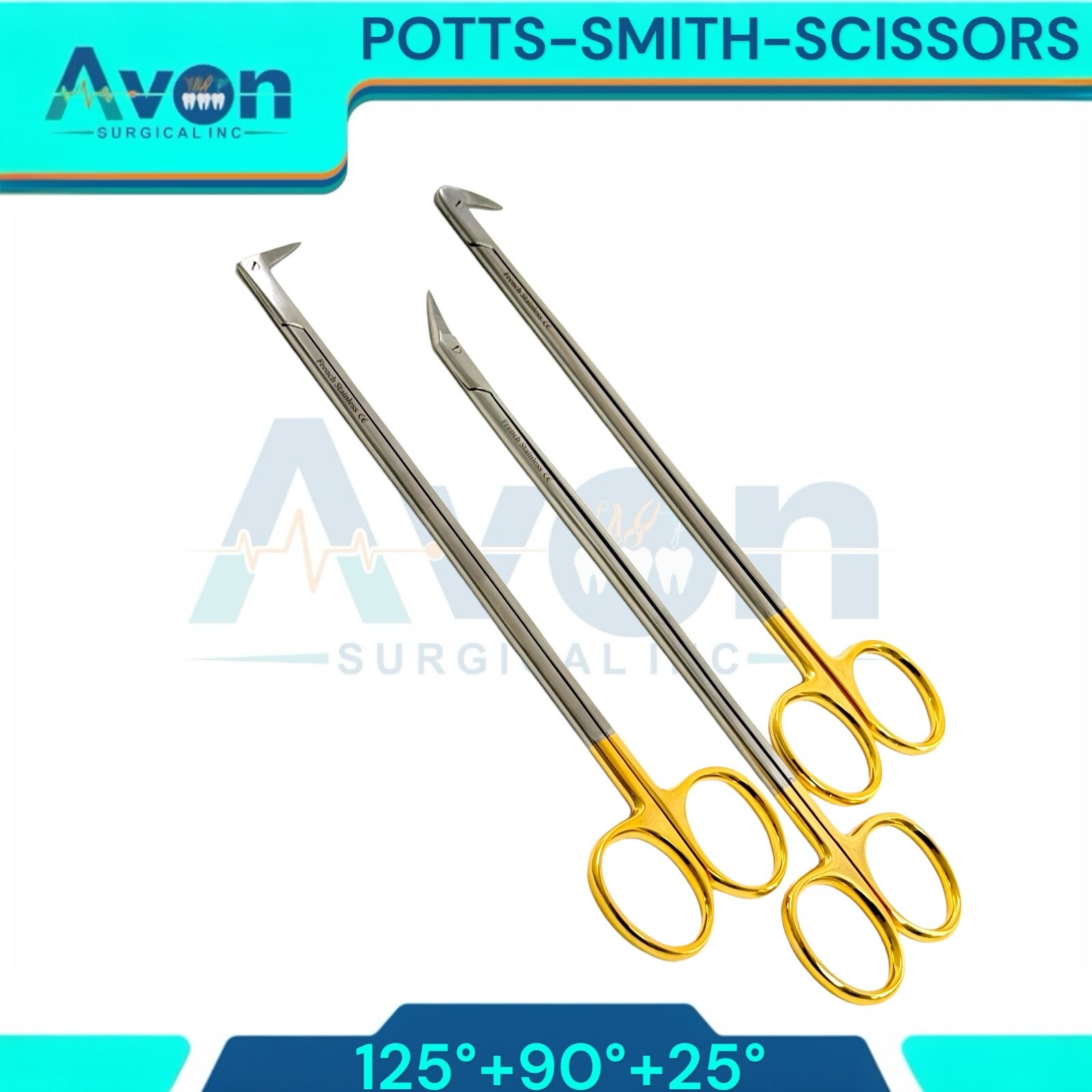 3pcs Set – Potts Smith Vascular Scissors, 25°, 90°, 125°, Angled Blades, Sharp