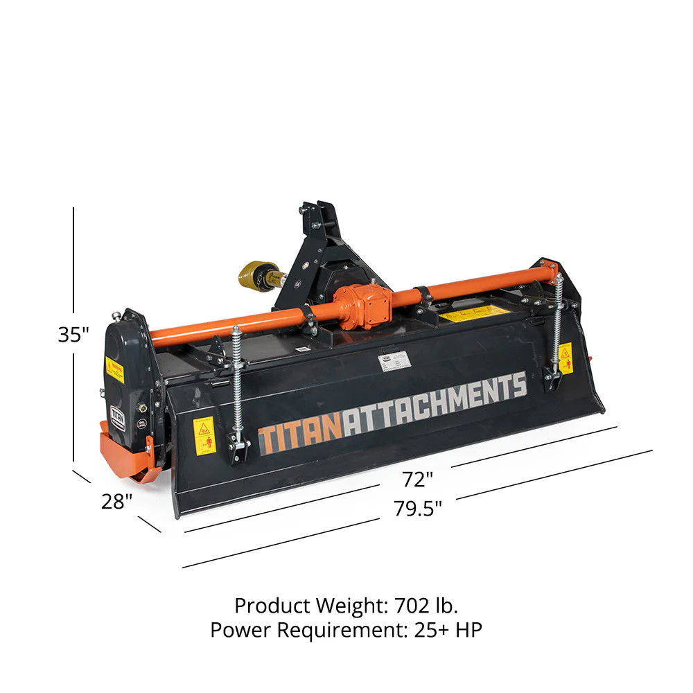 Titan Attachments 3 Point 72″ Rotary Tiller Attachment Fits Cat 1 Tractors