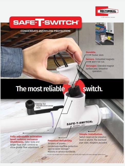 Safe-T-Switch SS2 97637 Condensate Overflow Shut-Off Switch HVAC Drain 3/4″ Adap