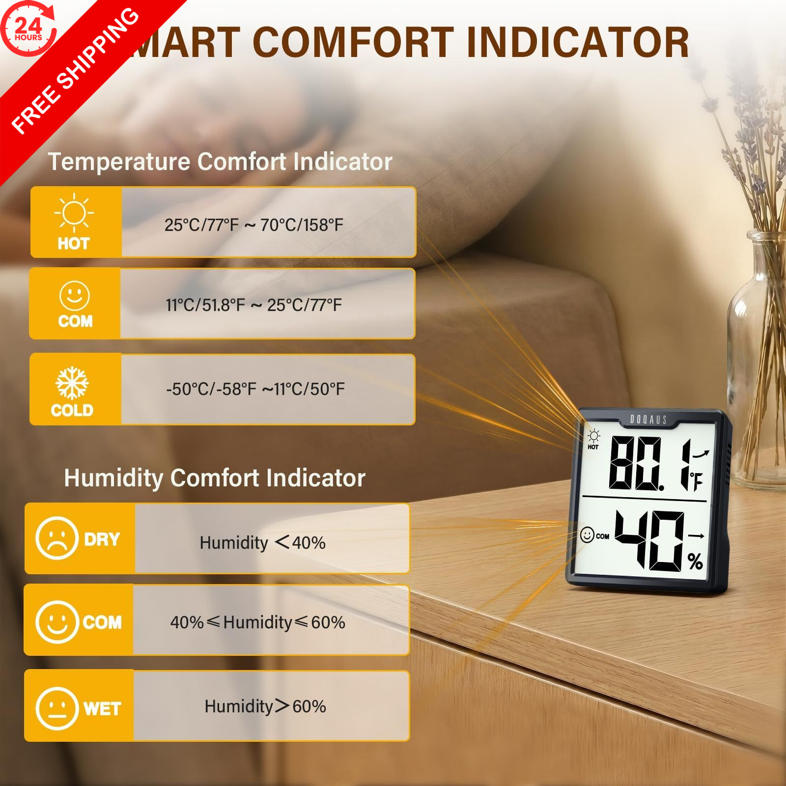 DOQAUS 3 Pieces Digital Hygrometer Indoor Thermometer Humidity Meter, Black
