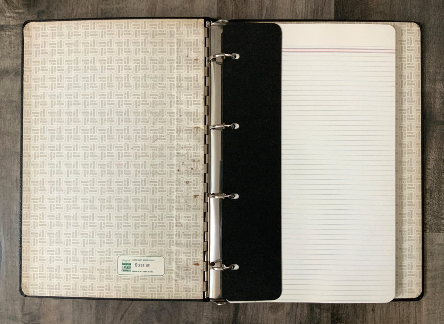 Vintage BOORUM PEASE Black Pebble ACCOUNT RECORD BOOK (4) Ring BINDER 14.5×10