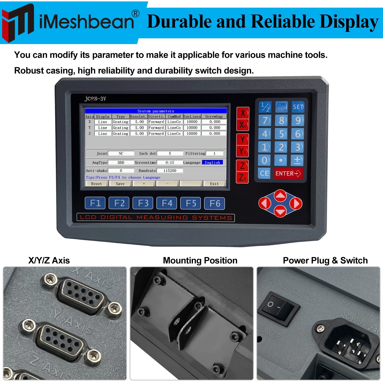 LCD Digital Readout with Precision Linear Scale for Milling Lathe Machine 3 Axis