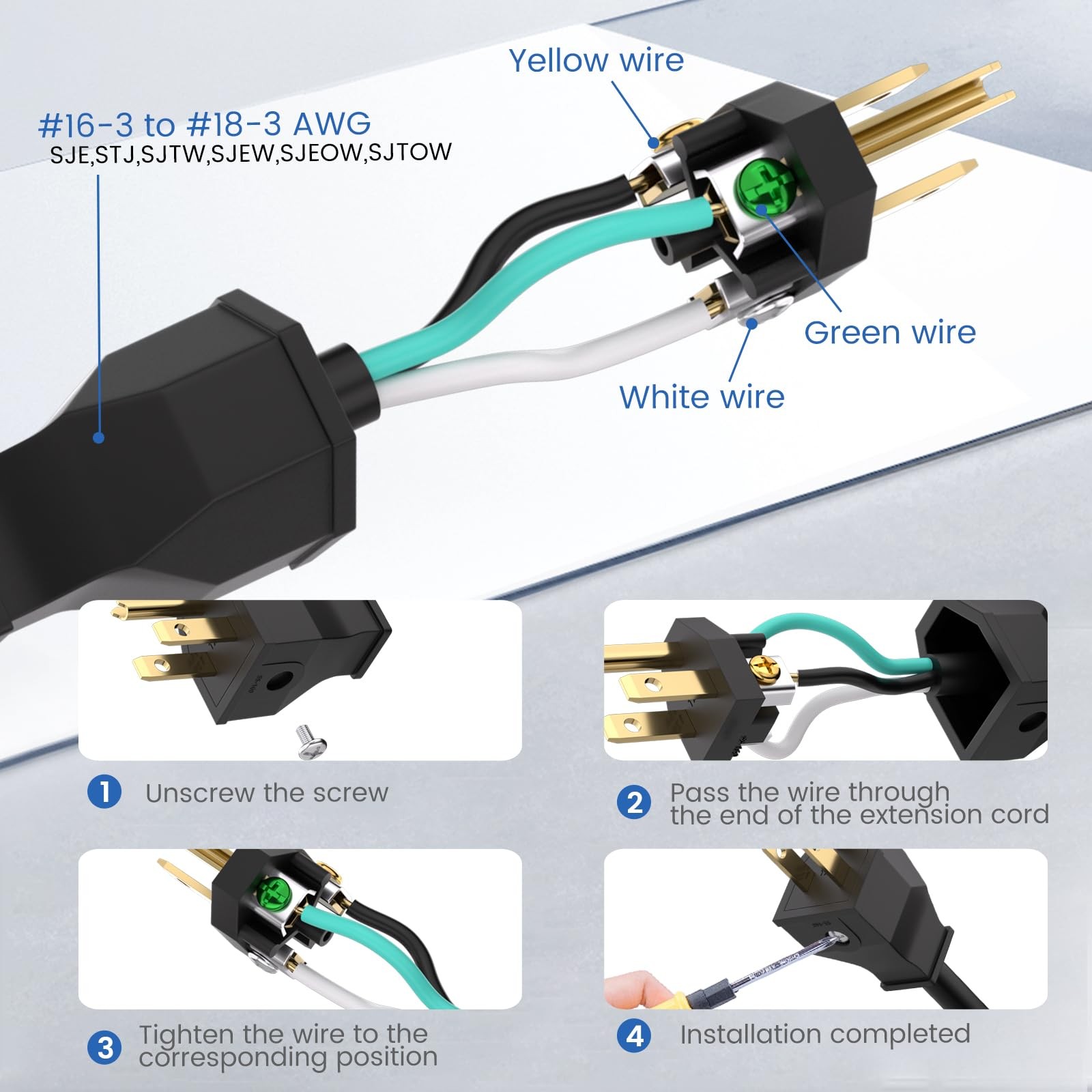 Electrical Replacement Plug & Connector Set, Extension Cord Ends Male and Female