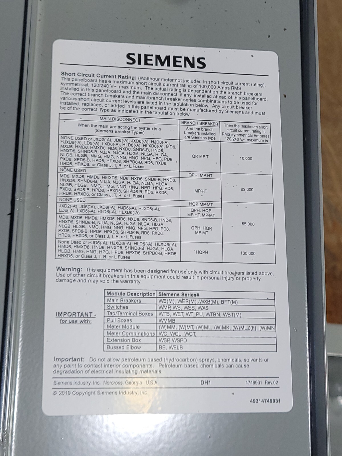 Siemens WMM41125 Power Mod Modular Metering System Meter Stack 125 A 240 VAC