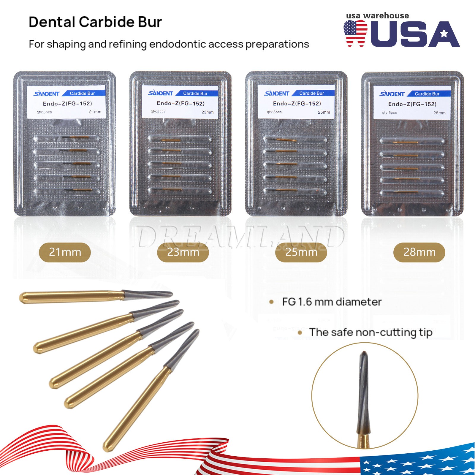 Dental Endo ENDO-Z Tungsten Carbide Burs FG Round Bur High Speed 21/25/28mm