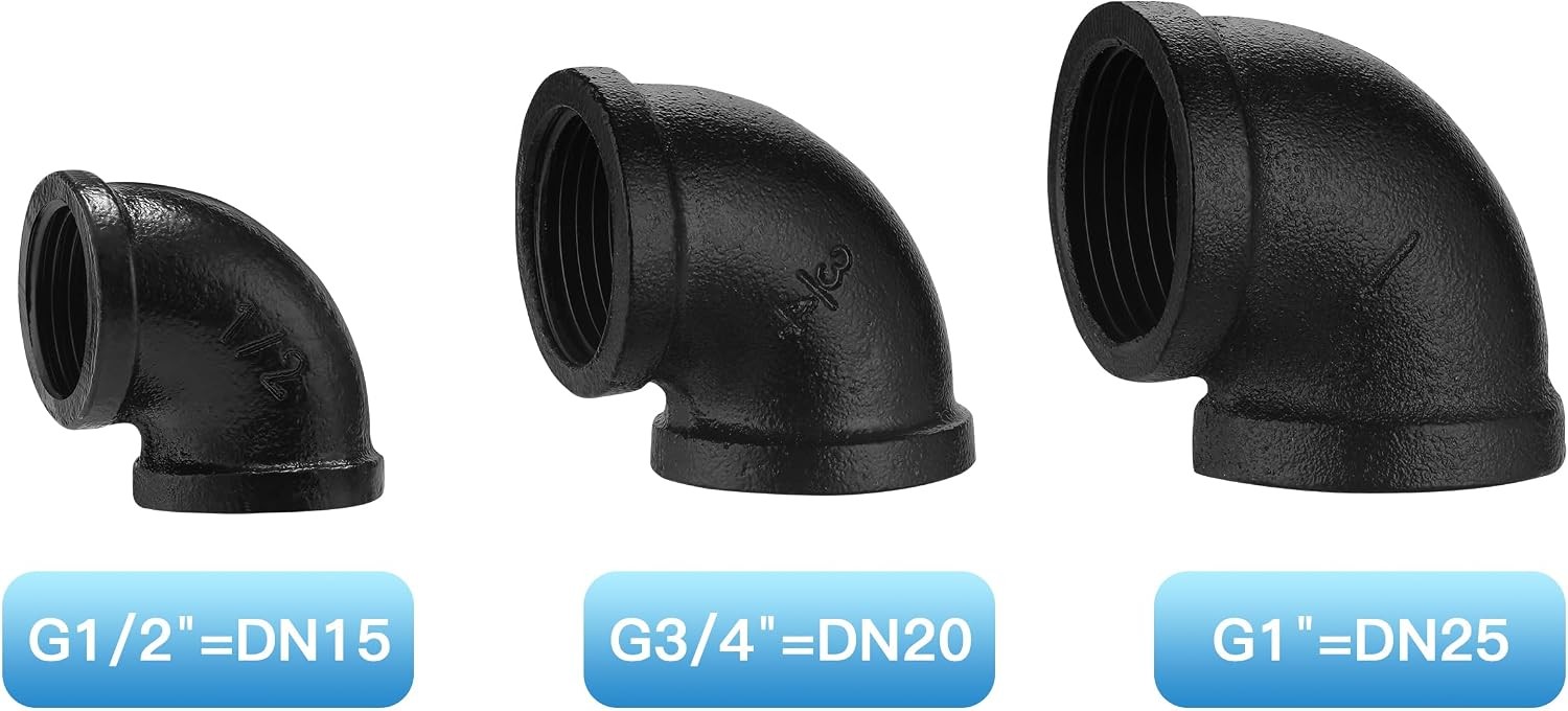 1″ Black Pipe Elbow, 10 Pack Threaded Cast Malleable Iron Fitting