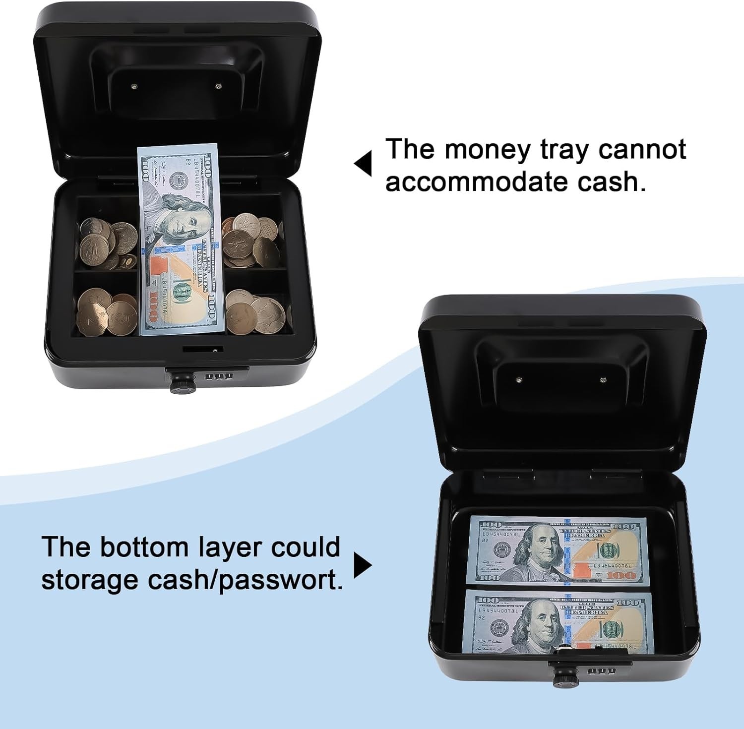 Everyday Use Portable Cash Box with Combination Lock – 7.87×6.30 Inches Black