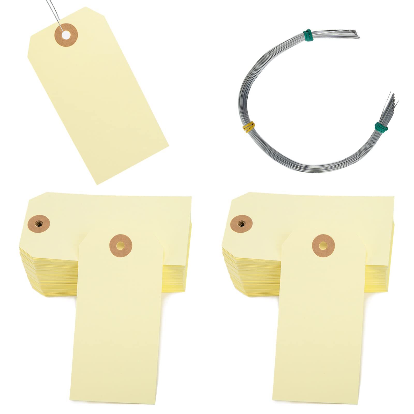 100 Pcs Yellow Plastic Shipping Tags with Wires Heavy Duty Hang Tags for Gift