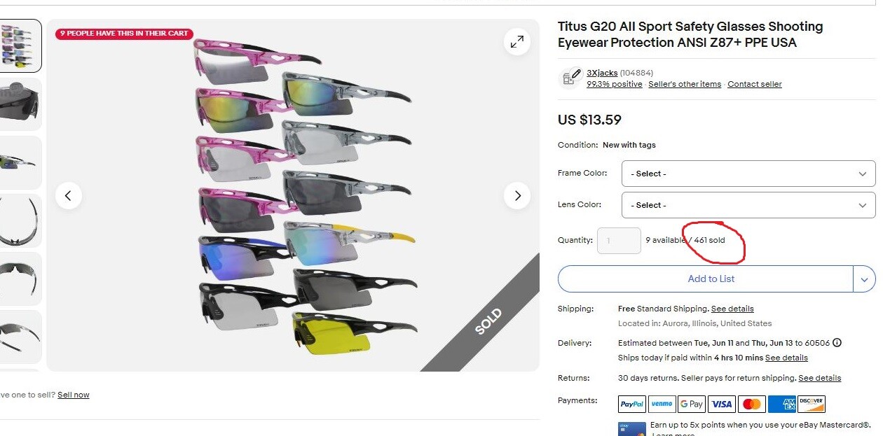 Titus G20 All Sport Safety Glasses Shooting Eyewear Protection ANSI Z87+ PPE USA