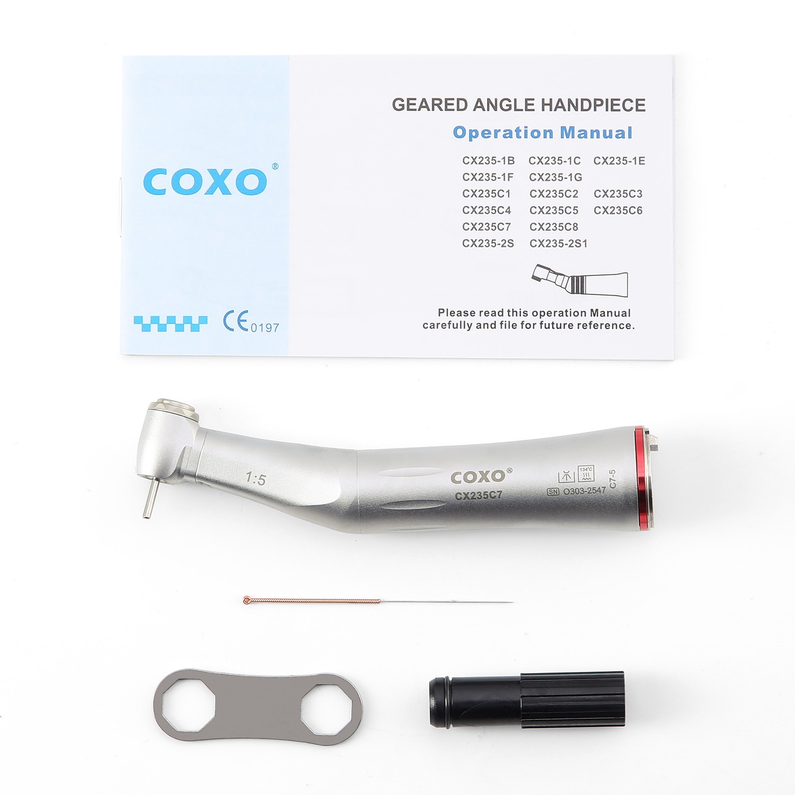 COXO CX235C7 Dental Fiber Optic LED Standard Head 1:5 Contra Angle Handpiece