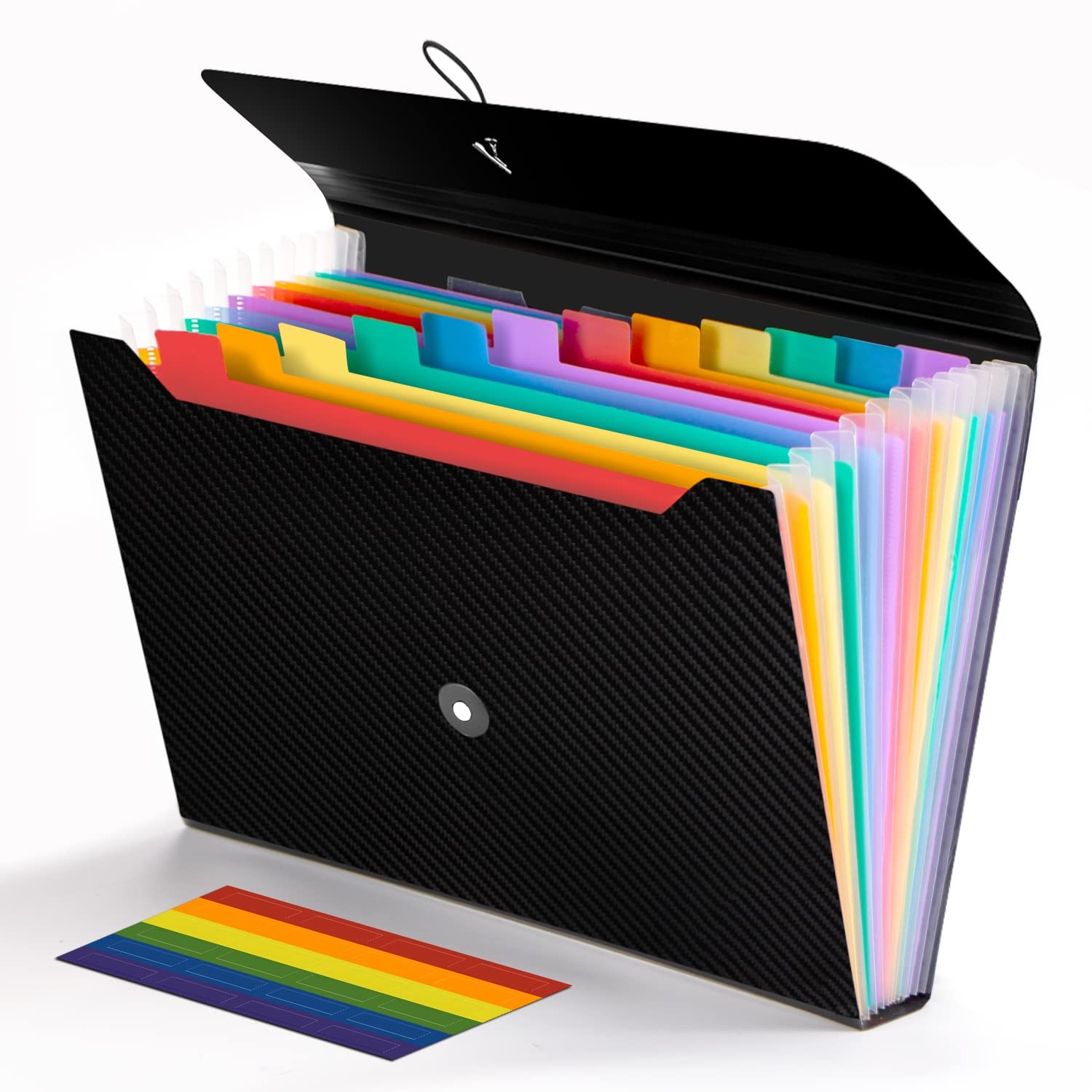 Expanding File Folder, 13 Pockets 12.99”×9.45”×1.77”, Black+multicolor