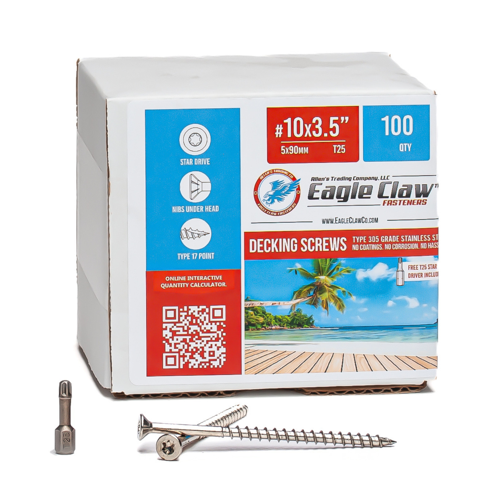 Stainless Steel Wood Screws, Star Drive, Qty 100 DIY Pack, Various sizes