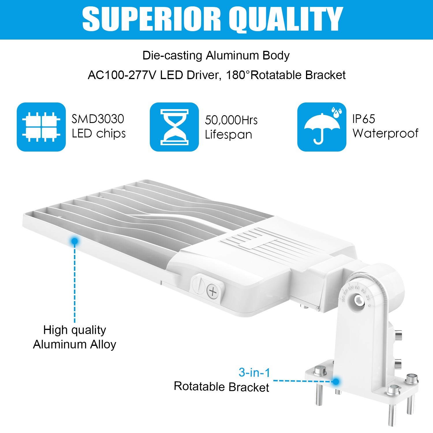 White LED Parking Lot Light 320W Dusk to Dawn Commercial Shoebox Fixture 48000Lm
