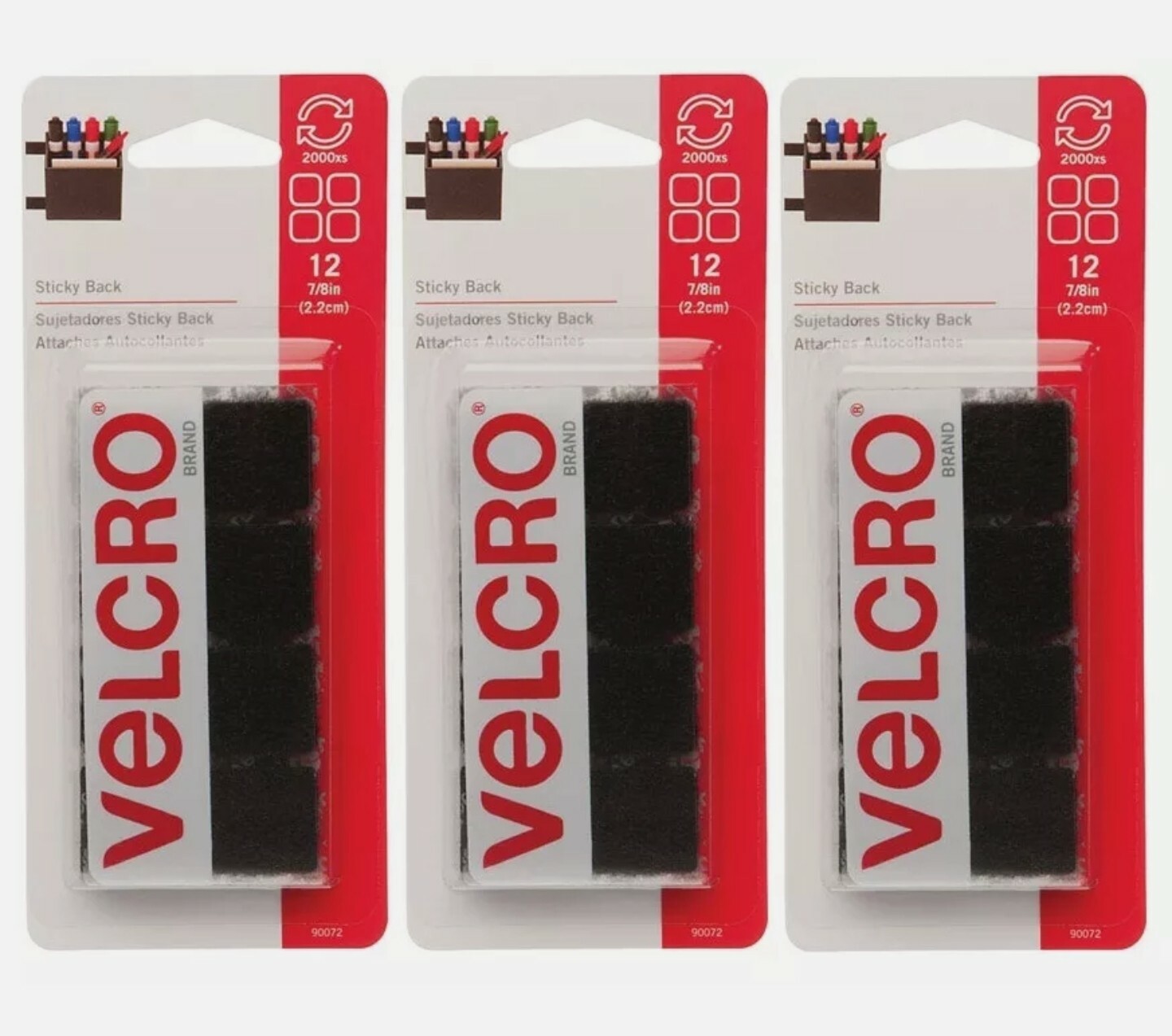 3ct. Velcro Hook & Loop Fastener 7/8″ x 7/8″ Black 12pk Square Sticky Back 90072