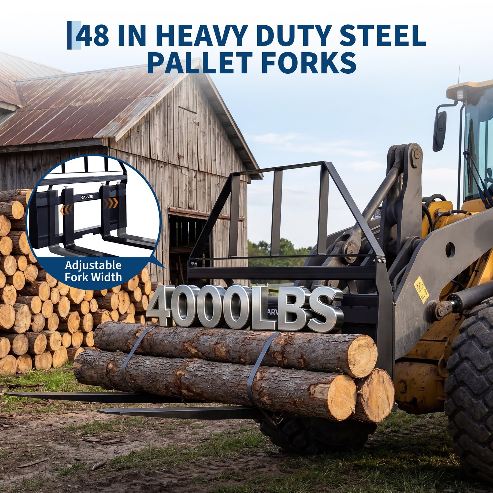 45″ Pallet Fork Frame with 48″ Fork Blades Universal Skid Steer Pallet Fork Atta