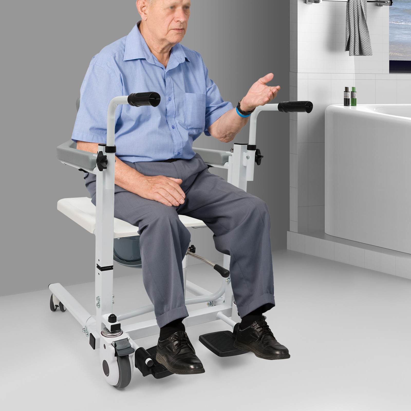 136kg/299.83lbs Patient Lift Nursing Chair Patient Hydraulic Transfer Wheelchair
