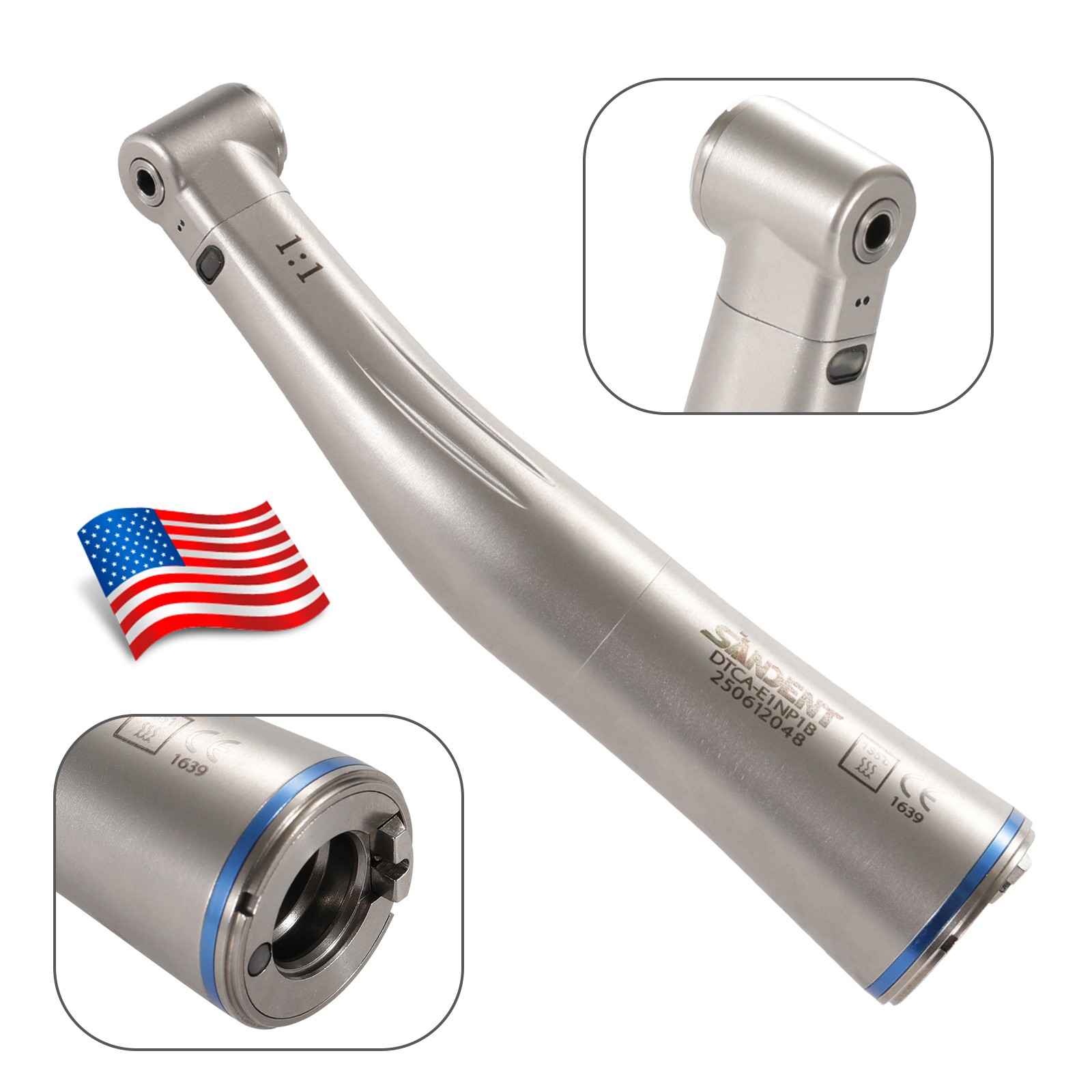 1-5 SANDENT LED Dental 1:1 Fiber Optic Contra Angle Low Speed Handpiece NEW