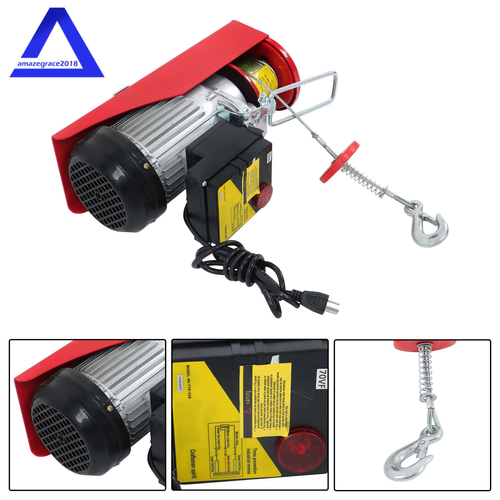 1320lbs Electric Hoist & Wireless Remote Control,110V 40ft/20ft Lifting Height
